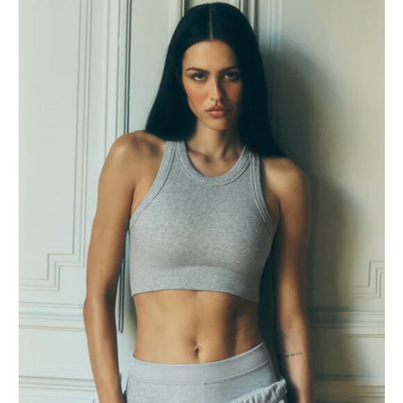 ALO Yoga Tops - Alo Yoga Seamless Delight High Neck Bra / Ribbed Cropped Tank Heather Gray XS